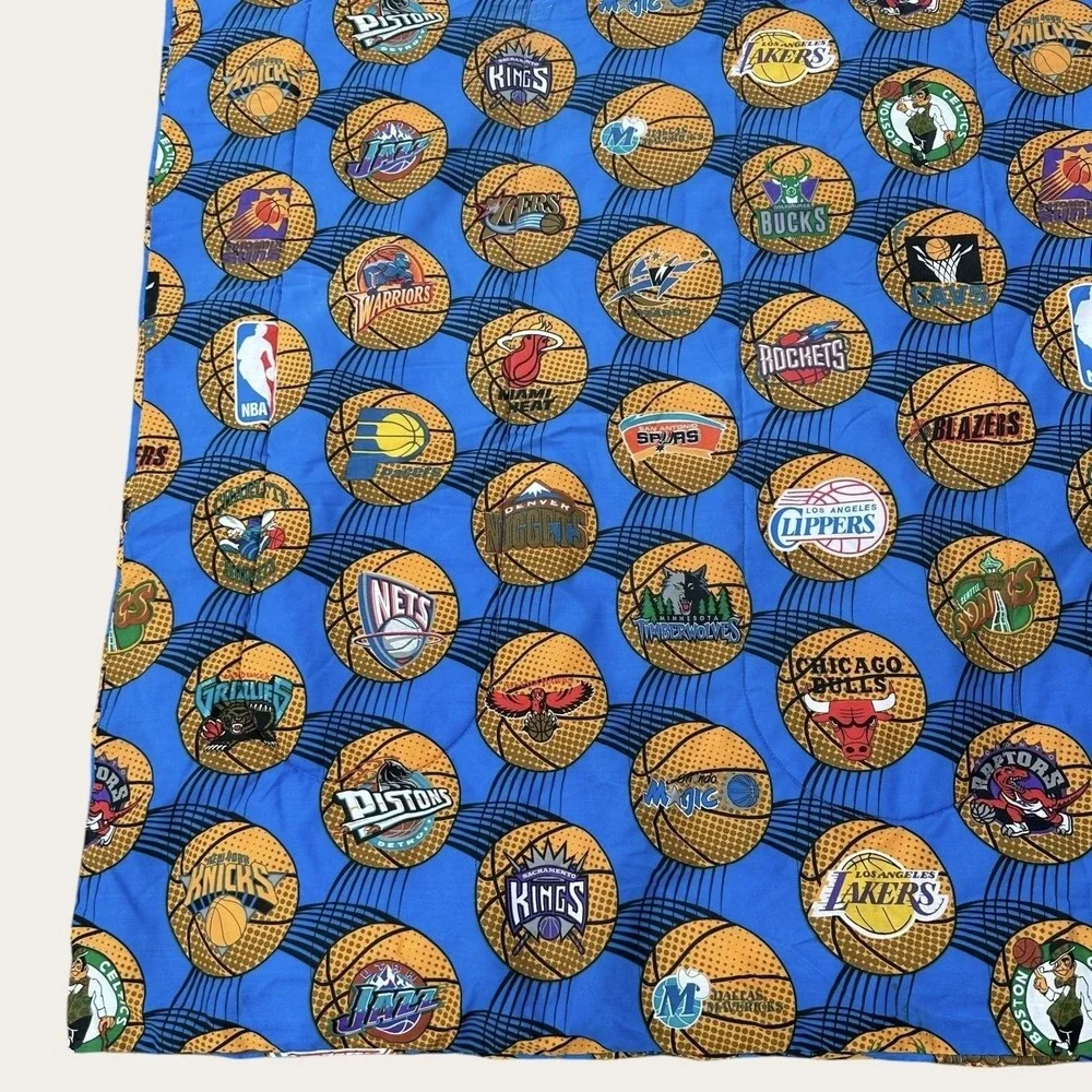Vintage NBA Basketball Comforter TWIN Size‎ Blue Team Logos Springs USA 90s
